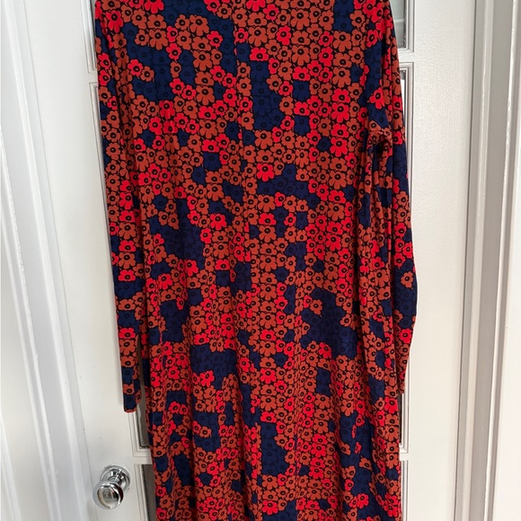 Marimekko Terassi Unikko Red and Blue Floral Long Sleeve Dress - Picture 3 of 5